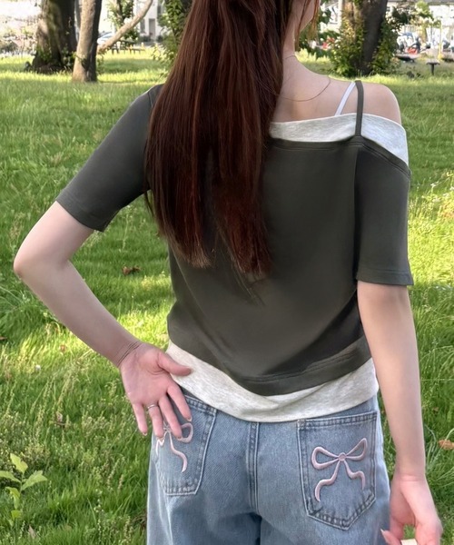 junoah(ジュノア)の「リボンワンショルレイヤードTシャツ(Tシャツ/カットソー・レディース・チャコール/ライトグレー/ブラック・SMALL/MEDIUM/LARGE)」の13枚目の写真