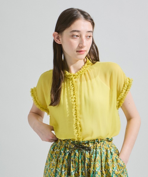 ketty(ケティ)の「シフォン楊柳フリルブラウス≪手洗い可能≫(シャツ/ブラウス・レディース・オフホワイト/ブラウン/イエロー・M)」の3枚目の写真