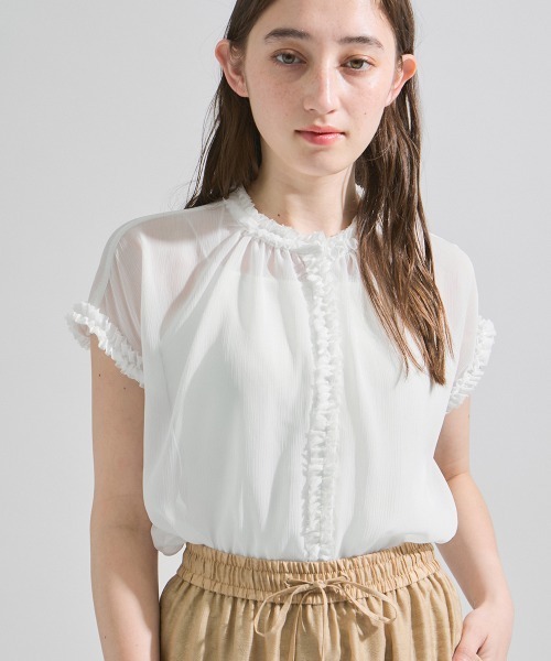 ketty(ケティ)の「シフォン楊柳フリルブラウス≪手洗い可能≫(シャツ/ブラウス・レディース・オフホワイト/ブラウン/イエロー・M)」の6枚目の写真