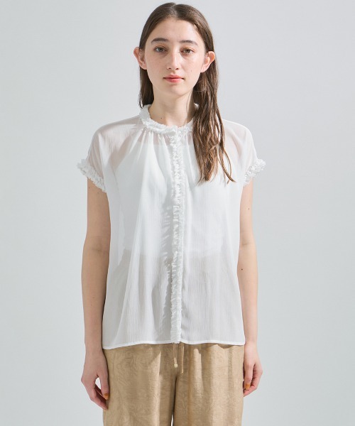 ketty(ケティ)の「シフォン楊柳フリルブラウス≪手洗い可能≫(シャツ/ブラウス・レディース・オフホワイト/ブラウン/イエロー・M)」の8枚目の写真