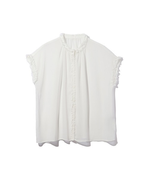 ketty(ケティ)の「シフォン楊柳フリルブラウス≪手洗い可能≫(シャツ/ブラウス・レディース・オフホワイト/ブラウン/イエロー・M)」の4枚目の写真