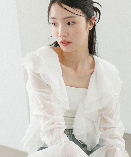 Heather(ヘザー)の「ラッフルリボンブラウス 575759(シャツ/ブラウス・レディース・オフホワイト/ブラック/ピンク/ドット・FREE)」の7枚目の写真