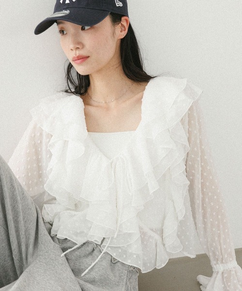 Heather(ヘザー)の「ラッフルリボンブラウス 575759(シャツ/ブラウス・レディース・オフホワイト/ブラック/ピンク/ドット・FREE)」の14枚目の写真