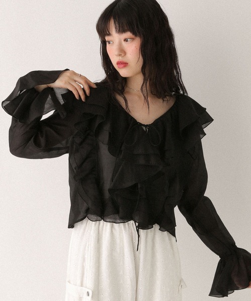 Heather(ヘザー)の「ラッフルリボンブラウス 575759(シャツ/ブラウス・レディース・オフホワイト/ブラック/ピンク/ドット・FREE)」の22枚目の写真