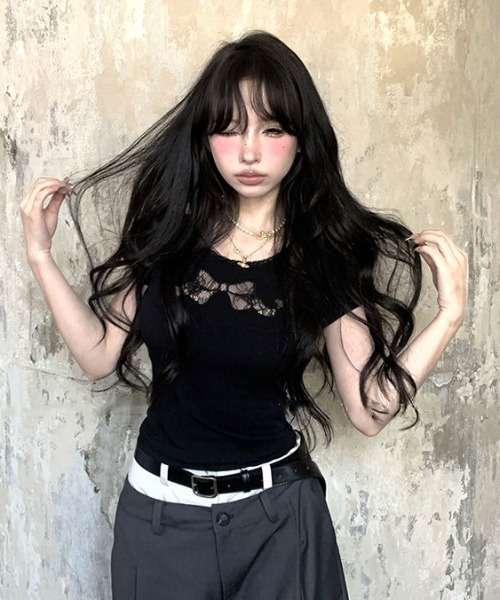 セール】フロントレースリボン柄ショート丈tシャツ（Tシャツ