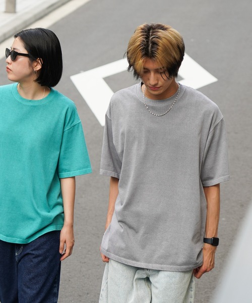 TOWNCRAFT(タウンクラフト)の「TOWNCRAFT / タウンクラフト VINTAGE DYE 9OZ TEE ヴィンテージ加工 ピグメント ヘビーウェイト 半袖Tシャツ(Tシャツ/カットソー・メンズ・ブラック/ターコイズブルー/グレー/ピンク/グリーン/パープル・MEDIUM/LARGE/X-LARGE)」の3枚目の写真
