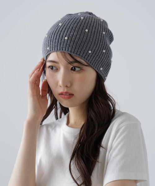 FREE'S MART（フリーズマート）の「パンチングニットワッチ（ニットキャップ/ビーニー・レディース・ブラック/グレー・ﾌﾘ-）」の2枚目の写真