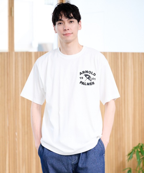 Arnold Palmer(アーノルドパーマー)の「シェア AP アップリケ モチーフ Tシャツ(Tシャツ/カットソー・レディース・ホワイト/チャコール/ダークグリーン・LL/L/M/S/XS)」の1枚目の写真