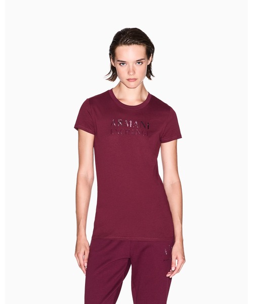tシャツ 「A|X アルマーニ エクスチェンジ」ブロッサムプリントロゴ 半袖クルーネックTシャツ/SLIM レディース A|X アルマーニ エクスチェンジ】ブロッサムプリントロゴ 半袖