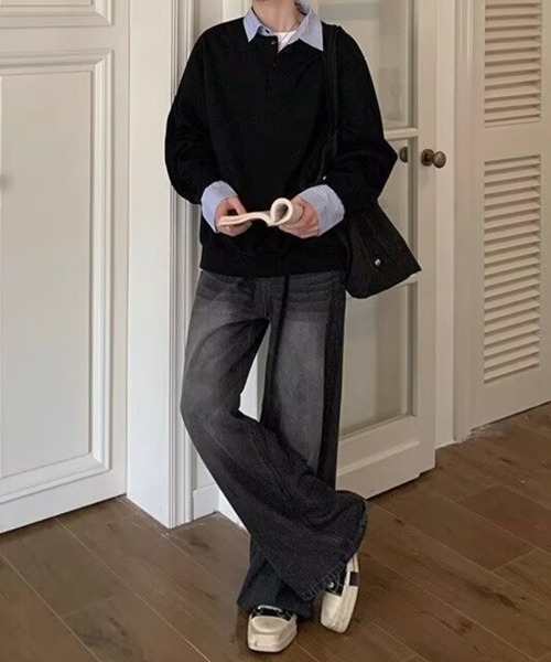 NOWLE(ノウル)の「【NOWLE】フェイクツーピース レイヤード プルオーバー スウェット(スウェット・メンズ・グレー/ブラック/ホワイト・X-LARGE/LARGE/MEDIUM)」の19枚目の写真