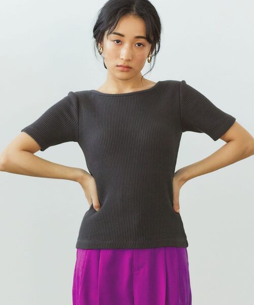 STRATA(エストラータ)の「カップ付き5分袖トップス 【低身長・小柄女性】(Tシャツ/カットソー・レディース・グレー/ベージュ/オレンジ・ONE SIZE)」の2枚目の写真