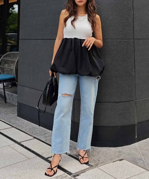 esutoreja（エストレジャ）の「バルーンタンクトップ（タンクトップ・レディース・ホワイト/ブラック・FREE）」の3枚目の写真