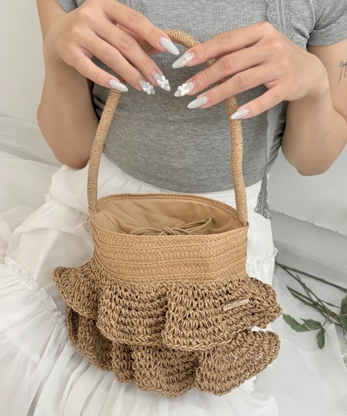 mellowneon（メロウネオン）の「ロゴプレートフリルカゴBAG（ハンドバッグ・レディース・アイボリー/ベージュ・FREE）」の12枚目の写真