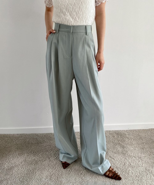 by muni:r（バイ ムニール）の「【低身長/高身長/サイズ展開有/5色展開】ピンタックワイドロングスラックス（スラックス・レディース・ブルー系その他/グレー/ベージュ/ブラック/アイボリー・S-Regular/S-Short/M-Regular/M-Short）」の5枚目の写真