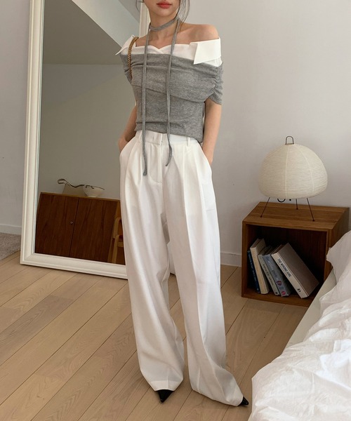 by muni:r（バイ ムニール）の「【低身長/高身長/サイズ展開有/5色展開】ピンタックワイドロングスラックス（スラックス・レディース・ブルー系その他/グレー/ベージュ/ブラック/アイボリー・S-Regular/S-Short/M-Regular/M-Short）」の8枚目の写真