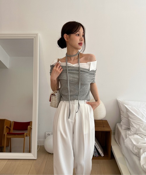 by muni:r（バイ ムニール）の「【低身長/高身長/サイズ展開有/5色展開】ピンタックワイドロングスラックス（スラックス・レディース・ブルー系その他/グレー/ベージュ/ブラック/アイボリー・S-Regular/S-Short/M-Regular/M-Short）」の9枚目の写真