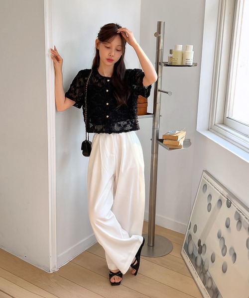 by muni:r（バイ ムニール）の「【低身長/高身長/サイズ展開有/5色展開】ピンタックワイドロングスラックス（スラックス・レディース・ブルー系その他/グレー/ベージュ/ブラック/アイボリー・S-Regular/S-Short/M-Regular/M-Short）」の13枚目の写真