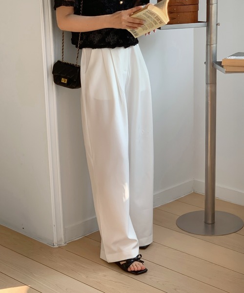 by muni:r（バイ ムニール）の「【低身長/高身長/サイズ展開有/5色展開】ピンタックワイドロングスラックス（スラックス・レディース・ブルー系その他/グレー/ベージュ/ブラック/アイボリー・S-Regular/S-Short/M-Regular/M-Short）」の16枚目の写真