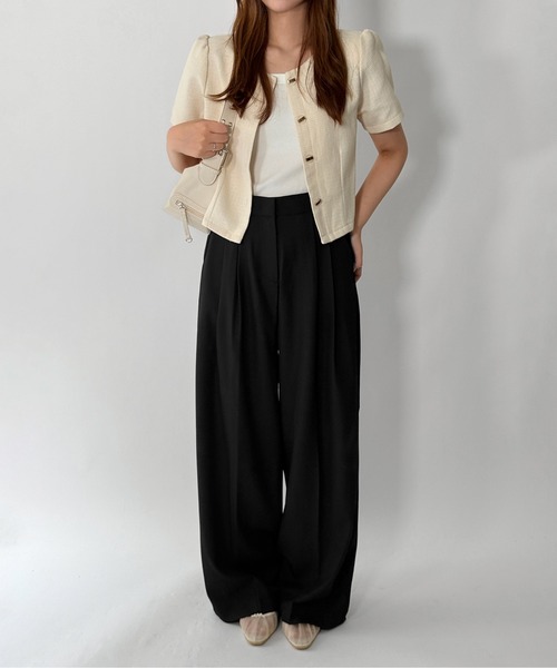 by muni:r（バイ ムニール）の「【低身長/高身長/サイズ展開有/5色展開】ピンタックワイドロングスラックス（スラックス・レディース・ブルー系その他/グレー/ベージュ/ブラック/アイボリー・S-Regular/S-Short/M-Regular/M-Short）」の20枚目の写真