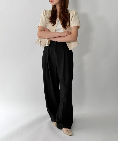 by muni:r（バイ ムニール）の「【低身長/高身長/サイズ展開有/5色展開】ピンタックワイドロングスラックス（スラックス・レディース・ブルー系その他/グレー/ベージュ/ブラック/アイボリー・S-Regular/S-Short/M-Regular/M-Short）」の22枚目の写真