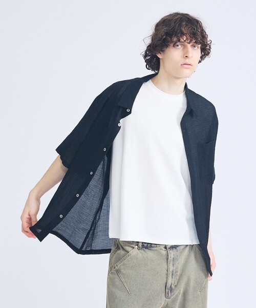 ABAHOUSE(アバハウス)の「スーパーシアー ラメドビー 半袖シャツ / オーバーサイズ(シャツ/ブラウス・メンズ・ネイビー/ホワイト/ライム/ブラック・46/48)」の3枚目の写真