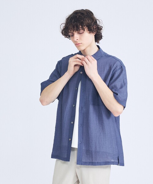 ABAHOUSE(アバハウス)の「スーパーシアー ラメドビー 半袖シャツ / オーバーサイズ(シャツ/ブラウス・メンズ・ネイビー/ホワイト/ライム/ブラック・46/48)」の7枚目の写真