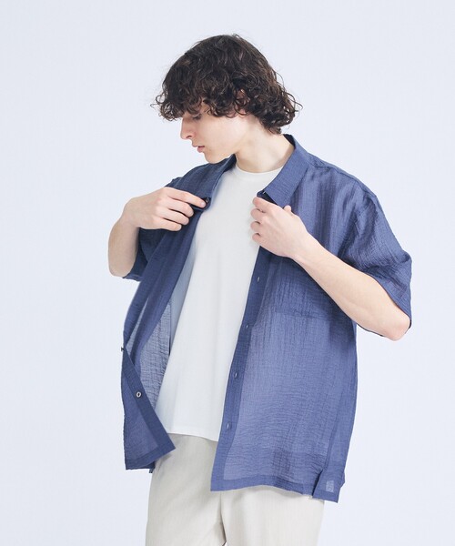 ABAHOUSE(アバハウス)の「スーパーシアー ラメドビー 半袖シャツ / オーバーサイズ(シャツ/ブラウス・メンズ・ネイビー/ホワイト/ライム/ブラック・46/48)」の8枚目の写真