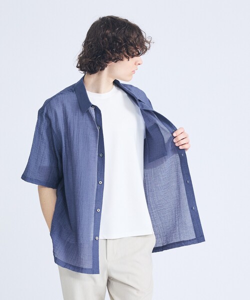 ABAHOUSE(アバハウス)の「スーパーシアー ラメドビー 半袖シャツ / オーバーサイズ(シャツ/ブラウス・メンズ・ネイビー/ホワイト/ライム/ブラック・46/48)」の9枚目の写真