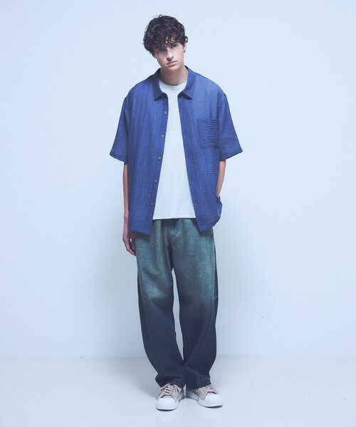 ABAHOUSE(アバハウス)の「スーパーシアー ラメドビー 半袖シャツ / オーバーサイズ(シャツ/ブラウス・メンズ・ネイビー/ホワイト/ライム/ブラック・46/48)」の14枚目の写真