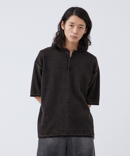 B.C STOCK（ベーセーストック）の「フェード加工 ヘンリーネック 半袖