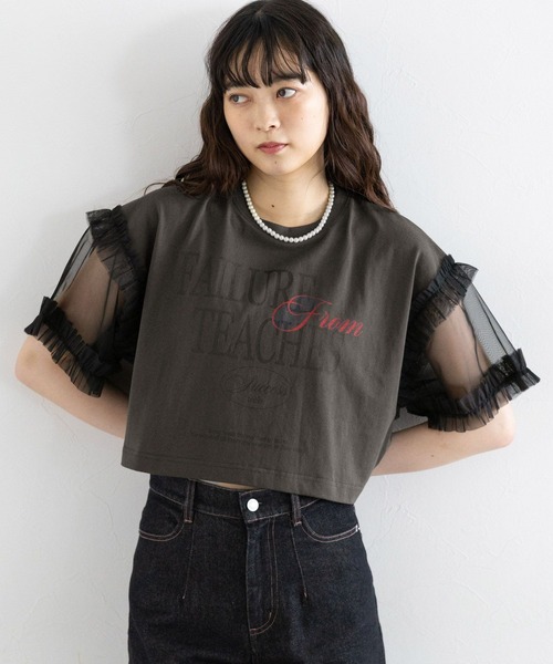 RAGEBLUE(レイジブルー)の「選べるショート&ロング丈/チュールスリーブロゴTシャツ(Tシャツ/カットソー・レディース・グレー/ダークグレー・MEDIUM/SMALL)」の22枚目の写真