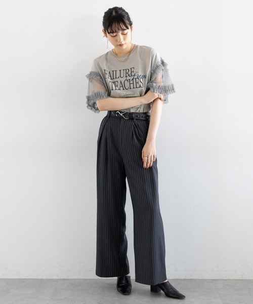 RAGEBLUE(レイジブルー)の「選べるショート&ロング丈/チュールスリーブロゴTシャツ(Tシャツ/カットソー・レディース・グレー/ダークグレー・MEDIUM/SMALL)」の3枚目の写真