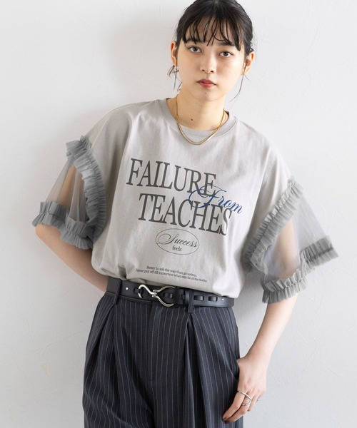 RAGEBLUE(レイジブルー)の「選べるショート&ロング丈/チュールスリーブロゴTシャツ(Tシャツ/カットソー・レディース・グレー/ダークグレー・MEDIUM/SMALL)」の5枚目の写真