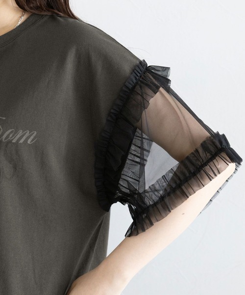RAGEBLUE(レイジブルー)の「選べるショート&ロング丈/チュールスリーブロゴTシャツ(Tシャツ/カットソー・レディース・グレー/ダークグレー・MEDIUM/SMALL)」の12枚目の写真