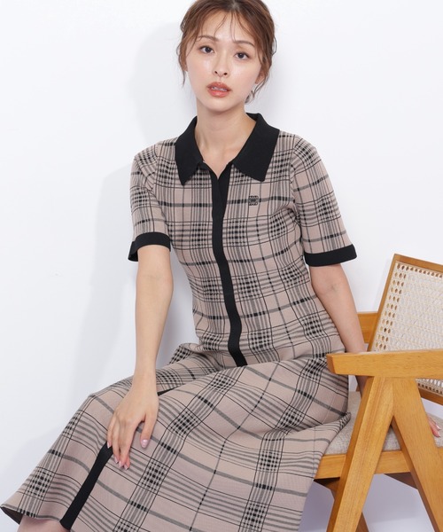 [美品]45R　ニットワンピース　コットンツイル　チェック　ベージュ　S 1255240027-031_SUB.jpg?v=