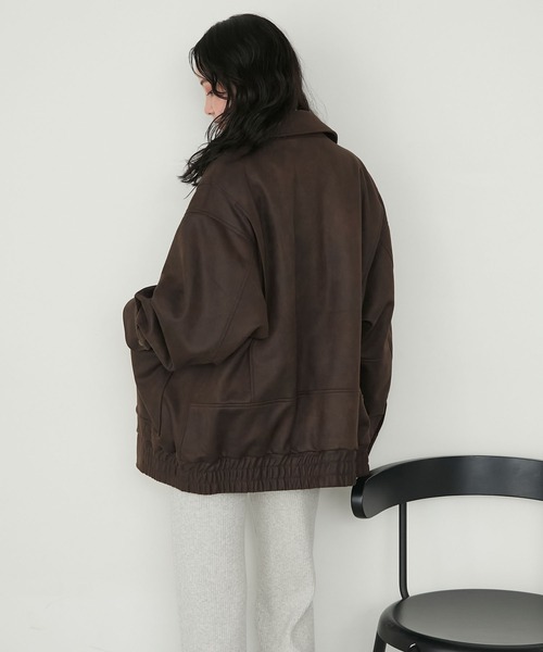 その他 FLX オーバーサイズ スタンドカラー フェイクレザーブルゾン ユニセックス