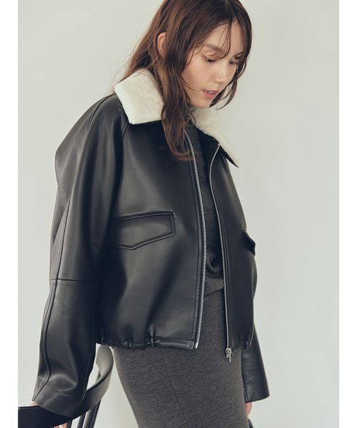 ステンカラーフェイクレザーブルゾン（ブルゾン）｜Mila Owen（ミラ