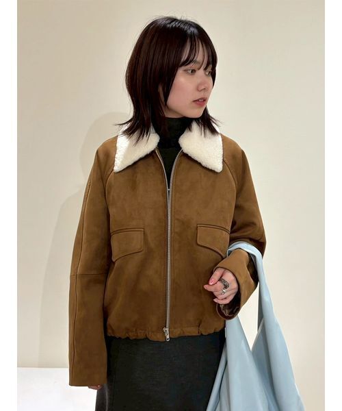 【美品】Mila Owen フェイクレザー　アノラックジャケット 大きめブラウン 美品】Mila Owen フェイクレザー アノラックジャケット 大きめ
