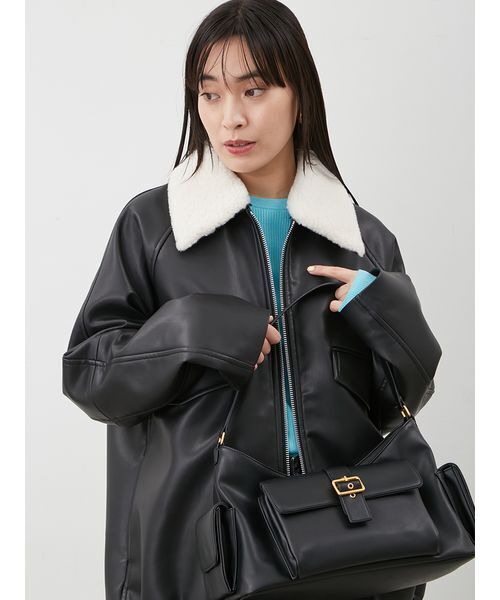 新品タグ付 Mila Owen 金釦 フェイクレザージャケット ブラック 1 新品タグ付 Mila Owen 金釦 フェイクレザージャケット ブラック