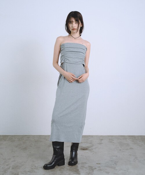 CODE A（コードエー）の「drawstring skirt dress（スカート・レディース・ライトグレー/グレー・00）」の7枚目の写真