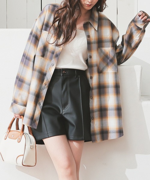 Honeys（ハニーズ）の「チェックゆるシャツ（シャツ/ブラウス・レディース・ブラック×グレー/ホワイト×グレー/ブルー系その他3/ブラック×グリーン・S/M/LL/L）」の2枚目の写真