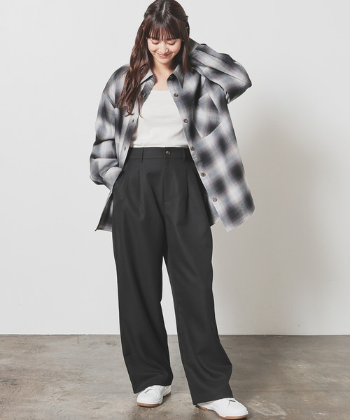 Honeys（ハニーズ）の「チェックゆるシャツ（シャツ/ブラウス・レディース・ブラック×グレー/ホワイト×グレー/ブルー系その他3/ブラック×グリーン・S/M/LL/L）」の5枚目の写真