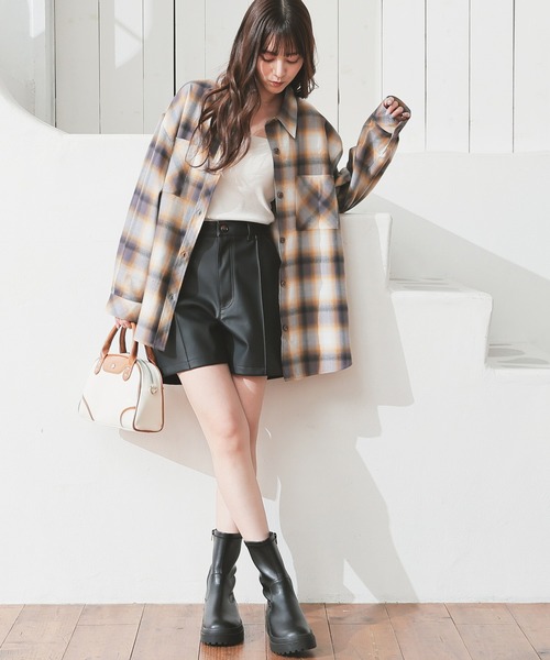 Honeys（ハニーズ）の「チェックゆるシャツ（シャツ/ブラウス・レディース・ブラック×グレー/ホワイト×グレー/ブルー系その他3/ブラック×グリーン・S/M/LL/L）」の8枚目の写真