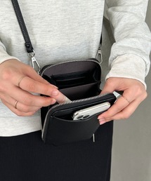 コンパクト ミニ 財布 ショルダーバッグ」に該当するブラック/黒色系の