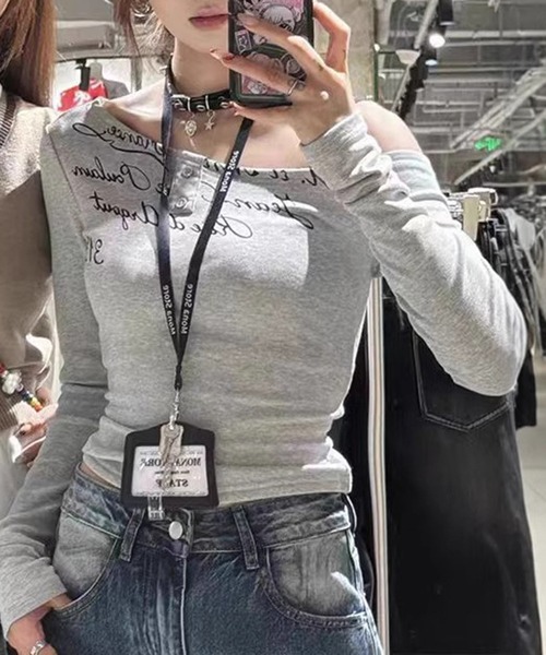 lilful(リルフル)の「ワンショルヘンリーネック 筆記体ロゴロンT(Tシャツ/カットソー・レディース・グレー・S/M)」の8枚目の写真