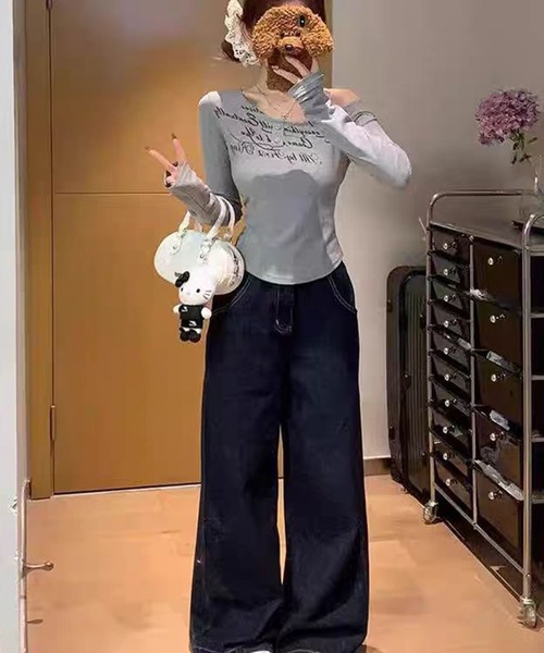 lilful(リルフル)の「ワンショルヘンリーネック 筆記体ロゴロンT(Tシャツ/カットソー・レディース・グレー・S/M)」の13枚目の写真