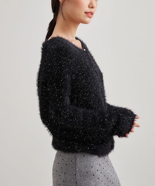 Lace Ladies(レースレディース)の「シャギー スパンコール オープンカット ニット プルオーバー(ニット/セーター・レディース・グレー/アイボリー/ブラック/ホワイト・FREE)」の7枚目の写真