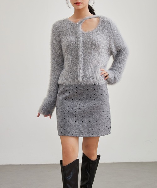 Lace Ladies(レースレディース)の「シャギー スパンコール オープンカット ニット プルオーバー(ニット/セーター・レディース・グレー/アイボリー/ブラック/ホワイト・FREE)」の16枚目の写真