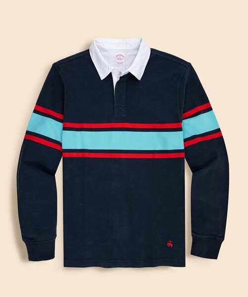 ブルックスブラザーズ（Brooks Brothers）/コットンジャージー レーシングストライプ ラグビーシャツ セール】コットンジャージー GFロゴ チェストストライプ ラグビー
