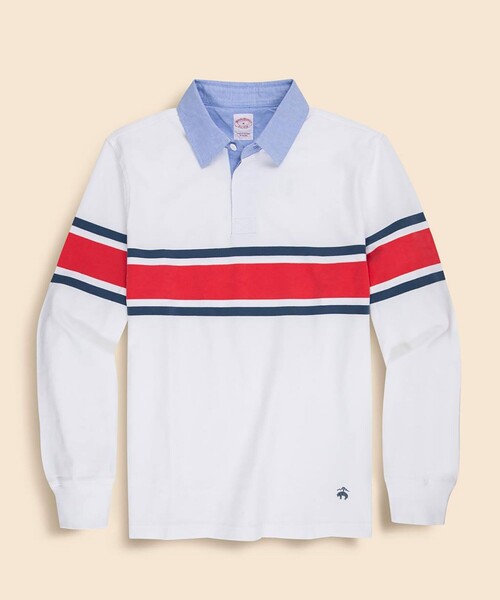 BROOKS BROTHERS(ブルックスブラザーズ)の「コットンジャージー GFロゴ チェストストライプ ラグビーシャツ(ポロシャツ・メンズ・ネイビー/ホワイト・X-LARGE/SMALL/MEDIUM/LARGE)」の1枚目の写真